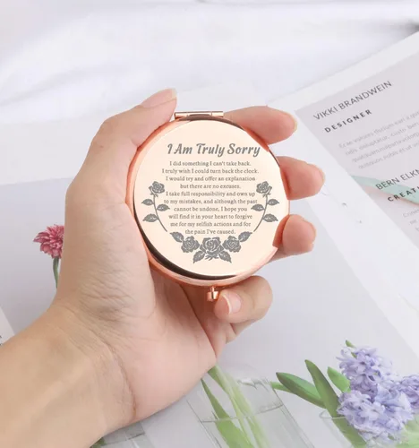 Vista 2 de WSNANG Regalo de disculpas para ella, espejo de maquillaje compacto con texto en inglés "I Am Truly Sorry (espejo Truly Sorry Mirror)