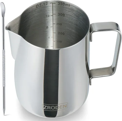 Vista 16 de Jarra de espuma de leche, jarra de vapor de café espresso de 12 onzas, accesorios para máquina de café capuchino de acero inoxidable, herramientas