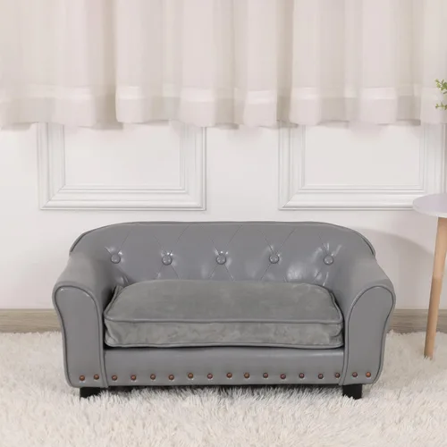 Vista 6 de Sofá para perros, cama para cachorros, sofá para gatos, sofá para mascotas, silla para perros, cama pequeña para mascotas, con clavos de cobre y Gris