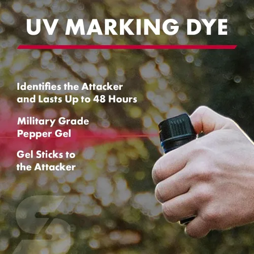 Vista 4 de SABRE Gel de pimienta táctico con funda para cinturón para un fácil transporte, espray OC de máxima fuerza policial, acceso rápido con tapa