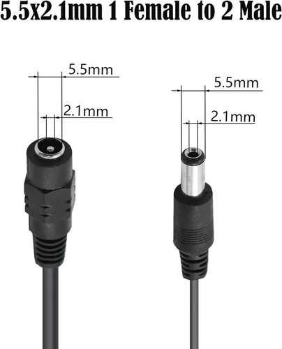 Vista 2 de GINTOOYUN DC Y Splitter Cable 1 Female to 2 Male,5.5mm x 2.1mm DC Power Extension Adapter Cable,for CCTV Surveillance Cameras,Surveillance