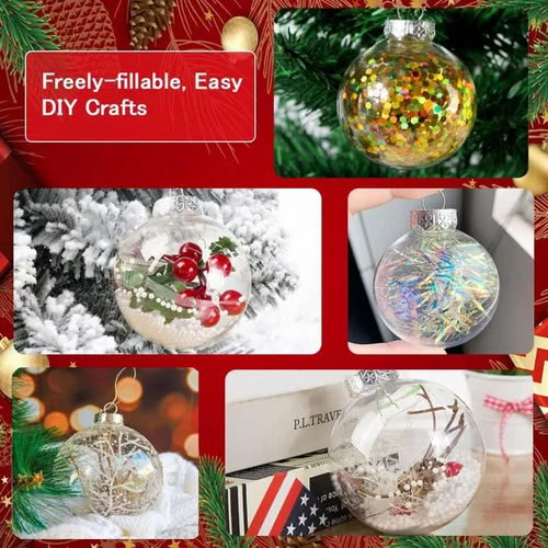 Vista 5 de 12 piezas Bolas Colgantes de Plástico Transparente Rellenables para Manualidades DIY, Adorno de Bola Redonda Transparente para Árbol de Navidad