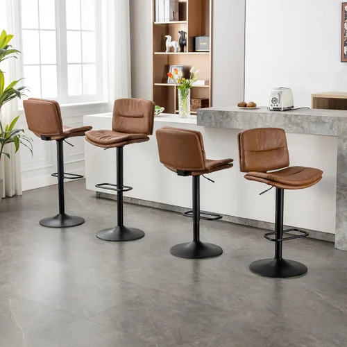 Vista 30 de Juego de 3 taburetes de bar giratorios tapizados de doble capa con respaldo, taburete de bar ajustable de 24 a 32 pulgadas, taburetes de bar de piel