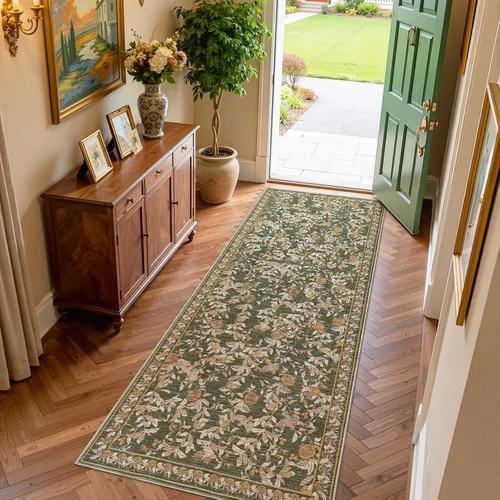 Vista 13 de jinchan Alfombra de entrada lavable vintage floral de medio círculo de 2 x Eden Azul/Verde