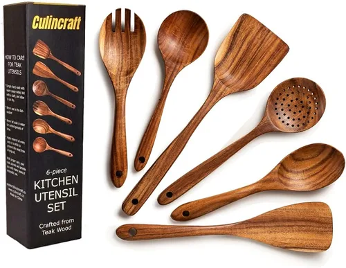 Culincraft - Juego de utensilios de cocina de madera, utensilios de cocina de madera, utensilios de madera para cocinar, juego de 6 piezas de