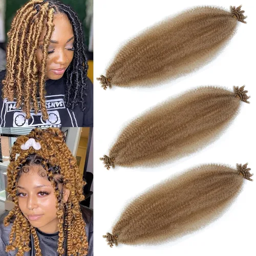 Vista 22 de 3 paquetes de cabello rizado afro elástico pre-separado de 12 pulgadas, rizos naturales pre-espumosos negros son perfectos para el cabello crochet