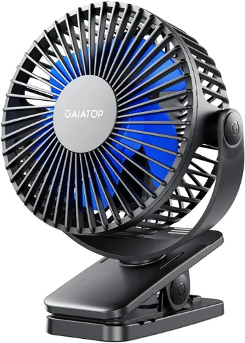 Gaiatop Ventilador portátil con clip, funciona con pilas, pequeño y potente de 3 velocidades, silencioso de rotación de 360°, mini ventilador de