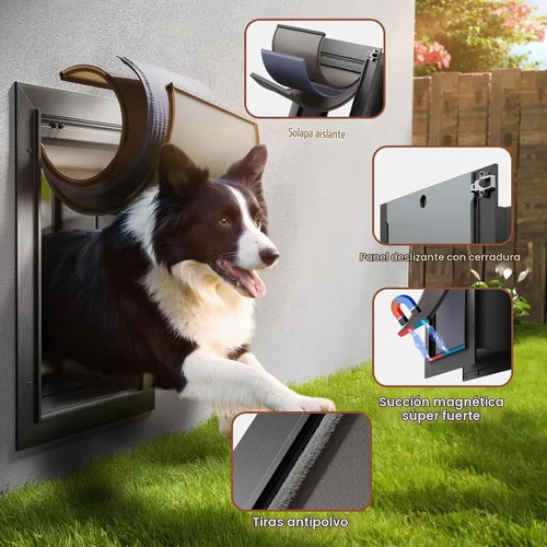 Vista 4 de Puerta para perro de 3 solapas, puerta grande para perros de aleación de aluminio para pared, puerta resistente para mascotas, fácil de instalar