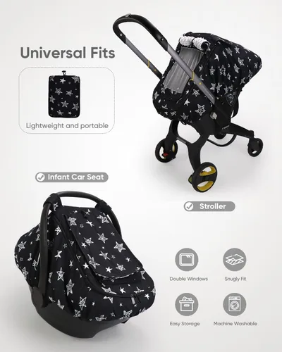 Vista 5 de Funda de Asiento de Automóvil para Bebé Niño, Toldo para Asiento de Automóvil Infantil Exterior, 2 Capas con Malla y Ventana de Protección Solar