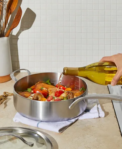 Vista 3 de GreenPan X Food 52 Five-Two Essentials, sartén de acero inoxidable de tres capas de 4 cuartos con tapa, sin PFAS, revestimiento múltiple, inducción