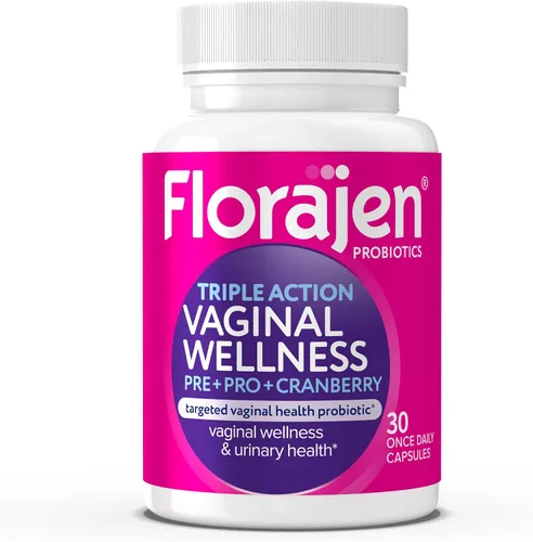 Florajen Probiótico de triple acción para mujeres, prebiótico + probiótico + arándano para el apoyo vaginal, digestivo e inmunológico, de acción