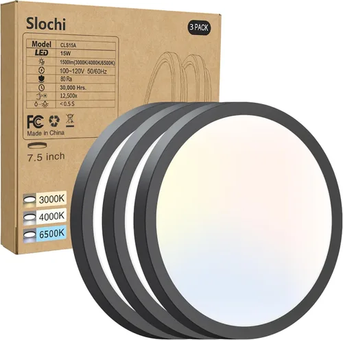 Vista 23 de Lámparas de techo de montaje empotrado, 3000K-4000K-6500K y 100W equivalentes a luces LED planas para techo de habitación, luces de techo redondas