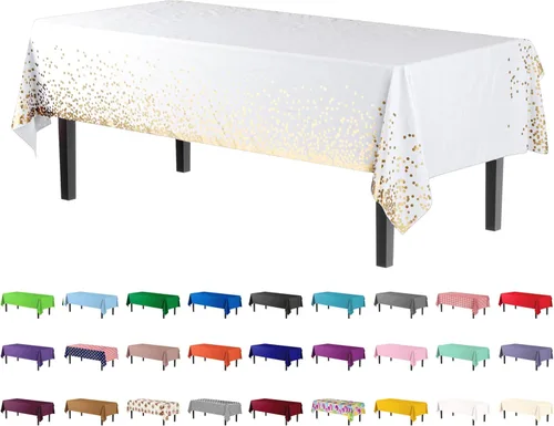 Vista 14 de Exquisito paquete de 4 manteles de plástico blanco desechables de 84 pulgadas de Party Solids - Mantel redondo desechable para fiestas - Manteles