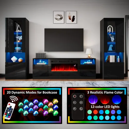 Vista 7 de Amerlife Soporte de TV para Chimenea con Chimenea Eléctrica de 36", Centro de Entretenimiento con Luz LED, Soporte de Entretenimiento Moderno