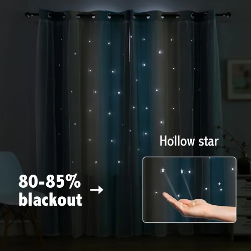 Vista 2 de Anytime Cortinas opacas con estrellas de ensueño para habitaciones de niños, cortina de princesa para ventana de dormitorio de hija, dormitorio