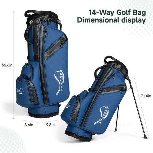 Vista 6 de ANNCORD Golf Stand Bag with 14 Way Full Length Dividers, PU Leather Golf Bag for Men, Waterproof Golf Bags with Stand, 6 Pockets & Cooler Pouch