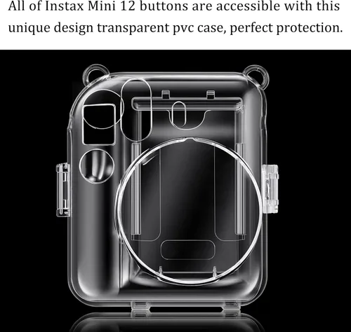 Vista 8 de Fintie Funda protectora transparente para cámara instantánea Fujifilm Instax Mini 12, carcasa rígida de cristal con bolsillo de película mejorado