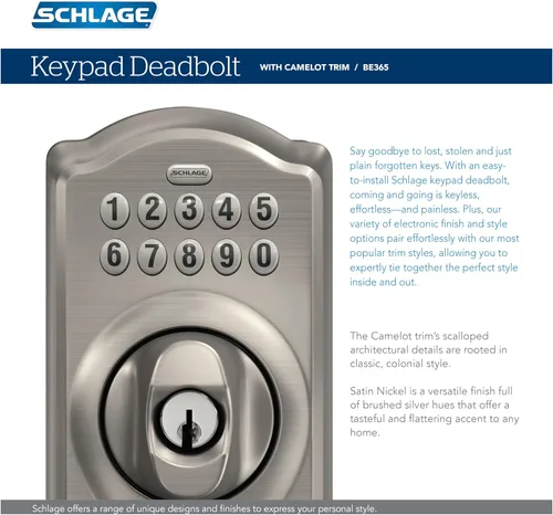 Vista 7 de Schlage - Cerrojo de seguridad Camelot BE365 V CAM 716 con teclado, cerradura de entrada electrónica sin llave, bronce envejecido