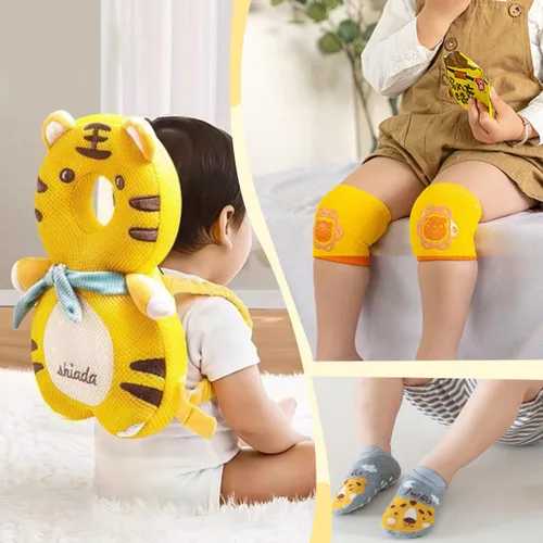 Vista 5 de Protector de cabeza de bebé, protección contra caídas infantiles, protector de cabeza de bebé con rodilleras de bebé, calcetines antideslizantes