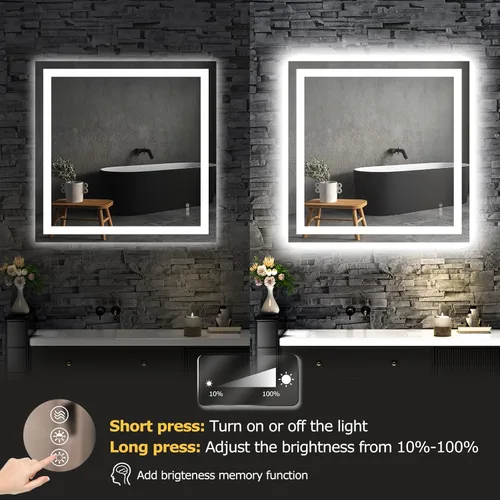 Vista 7 de Hivone - Espejo de baño LED de 24x30 pulgadas con luces, función antivaho, regulable, retroiluminado + iluminación frontal, espejo de tocador