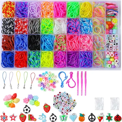Kit de pulsera de banda de goma JIYAKO 2500+, kit de fabricación de pulseras de telar para niños, juego de telar de repuesto de bandas de goma, kit