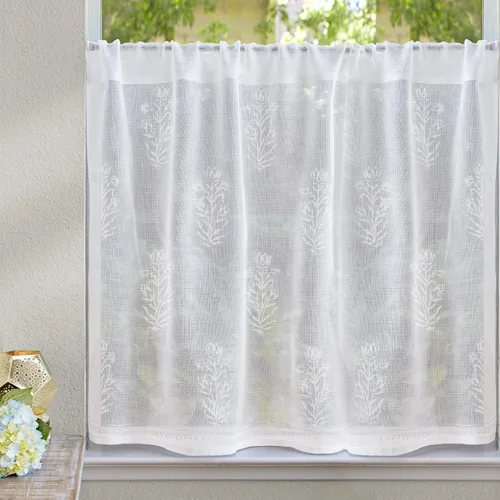 Vista 6 de Saffron Marigold - Cortinas de media cocina de algodón para ventanas pequeñas, baño y café, estampadas a mano con libélula y loto - Diseño moderno