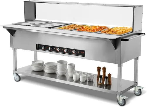 Vista 15 de Vevor - Calentador de alimentos comercial de 2 bandejas, mesa de vapor eléctrica de 2 x 20.6QT, calentador de alimentos para buffet de catering