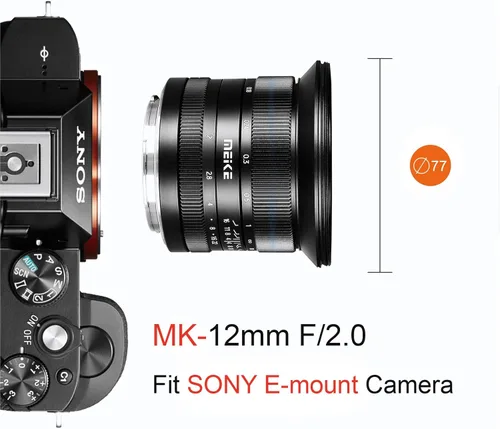 Vista 6 de Meike Lente de enfoque manual ultra gran angular f2.0 de 0.472 in compatible con cámaras sin espejo Sony E Mount APS-C A6400 A5000 A5100 A6000 A6100
