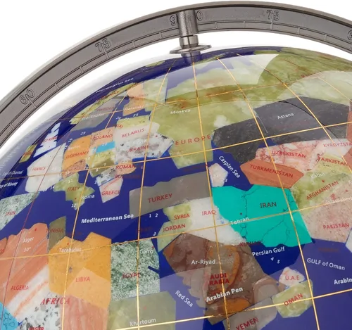 Vista 4 de Unique Art - Globo del mundo de lapislázuli azul de 36 x 13 pulgadas con trípode plateado