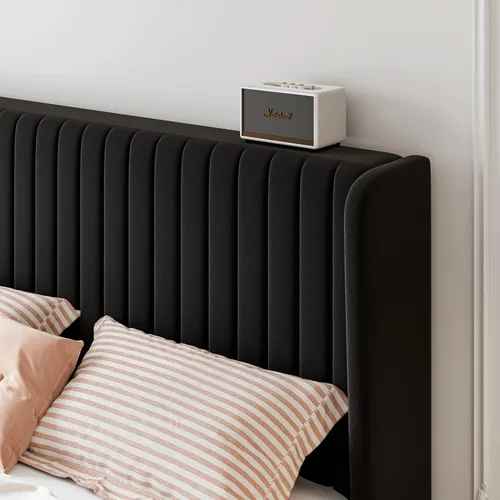 Vista 4 de SHA CERLIN Base de cama de terciopelo tamaño Queen con cabecera capitoné de canal vertical, plataforma tapizada con listones de madera, no necesita