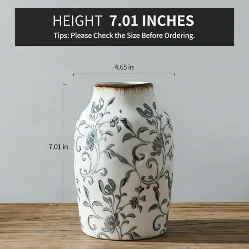 Vista 98 de SIDUCAL Florero decorativo de cerámica Florero rústico de 7.48 pulgadas para decoración del hogar, mesa, sala de estar, baño, escritorio de café