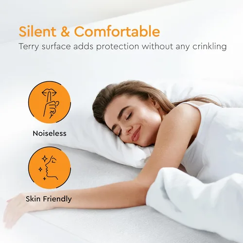 Vista 5 de Sleep Mantra Protector de colchón impermeable – Terry – Funda de cama transpirable, silenciosa e hipoalergénica – Estilo de sábana bajera