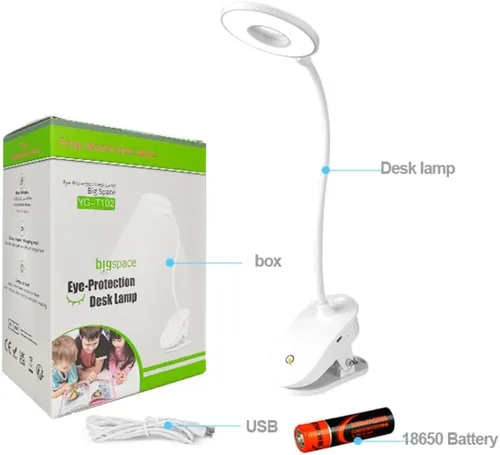Vista 9 de Lámpara de lectura con clip, funciona con pilas con 3 niveles de brillo, recargable por USB
