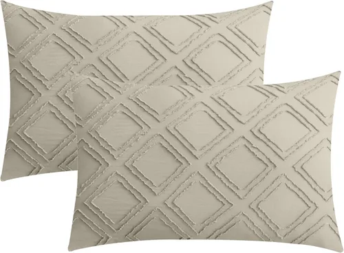 Vista 13 de JELLYMONI Fundas de almohada de tamaño estándar, color gris, paquete de 2 fundas de almohada bohemias a cuadros de 20 x 26 pulgadas, fundas