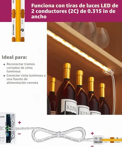 Vista 3 de EMITEVER - Paquete de 2 conectores de tira LED, extensión sin soldadura de 2 pines para luz de 0.315 in works with 5V/12V/24V LED strip