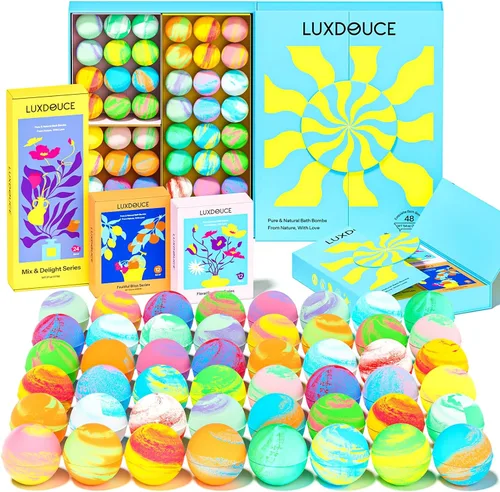 Paquete de 48 bombas de baño de regalo – Bombas de burbujas aromáticas con 18 aromas, relajación de spa y nutrición de la piel, regalos ideales para