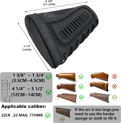 Vista 4 de Soporte de munición de cuero Buttstock para mejillas para 16 piezas .22, 22LR, 22MAG, 17 horas