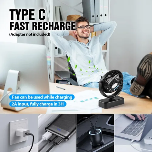 Vista 6 de Ventilador portátil de campamento con linterna LED, ventilador de batería recargable de 40 horas de trabajo con gancho para colgar para tienda