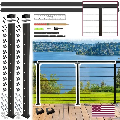 CR Fence & Rail Kit de barandilla de cable de montaje superior de 36 pulgadas con conector de metal para barandilla moderna de cubierta y barandilla