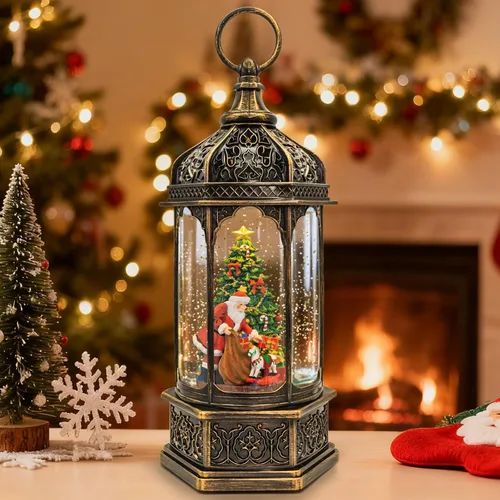 Vista 14 de Linternas de Globos de Nieve de Navidad, Papá Noel y Tren, Decoraciones Navideñas para Interiores, Globos de Nieve Musicales Iluminados