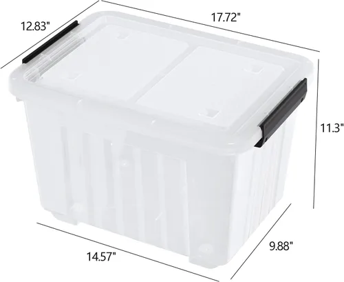 Vista 2 de Ggbin Contenedor transparente de 30 cuartos de galón con ruedas, contenedores de almacenamiento con tapa de plástico, juego de 4