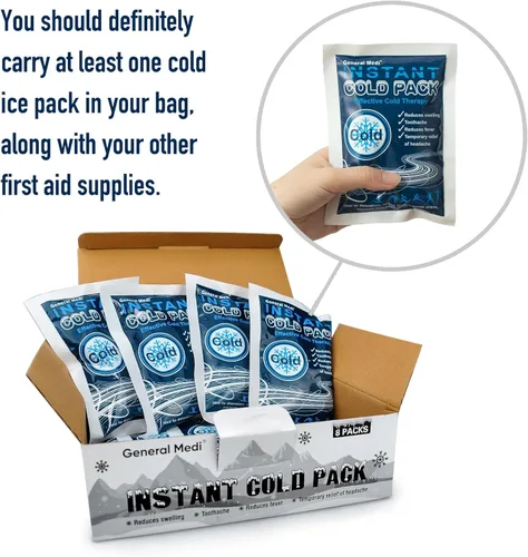 Vista 3 de General Medi Instant Cold Pack (10,2 x 14 cm) – 8 Compresas desechables para terapia de frío para alivio del dolor, hinchazón, inflamación
