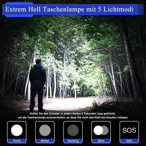 Vista 3 de JAY-PARK Linternas LED de alto lúmenes 100000, batería recargable integrada de 10800 mAh y pantalla de alimentación LCD, 5 modos de iluminación