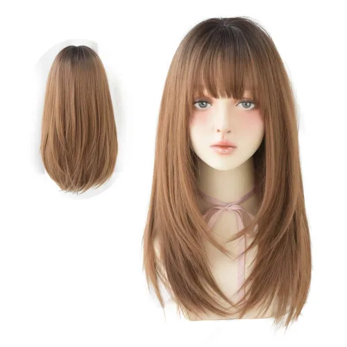 Vista 11 de Peluca de Cabello Largo Negro Liso con Flequillo Sintética de Alta Densidad Peluca de Cabello Largo para Mujeres (negro)