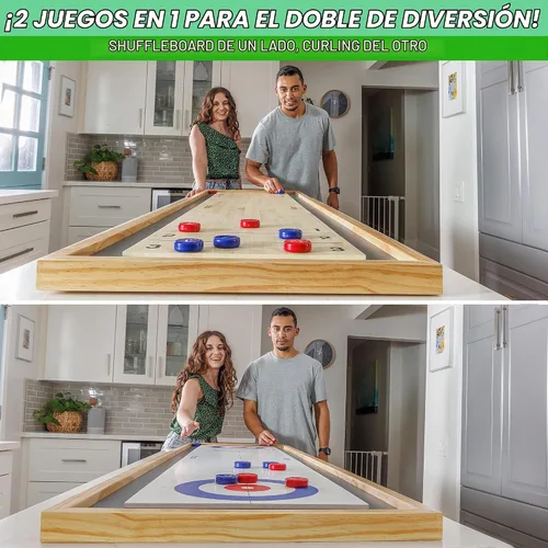 Vista 2 de GoSports Juego 2 en 1 de Shuffleboard de Mesa de 6 pies y Curling con 8 Discos y Bolsa de Transporte