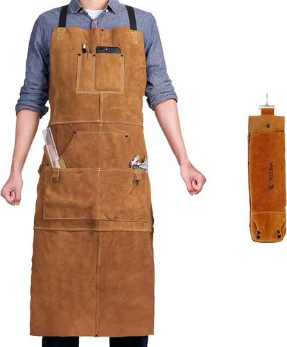 Vista 9 de Leather Welding Apron 6 Pockets Heat Flame Resistant for Blacksmith Negro