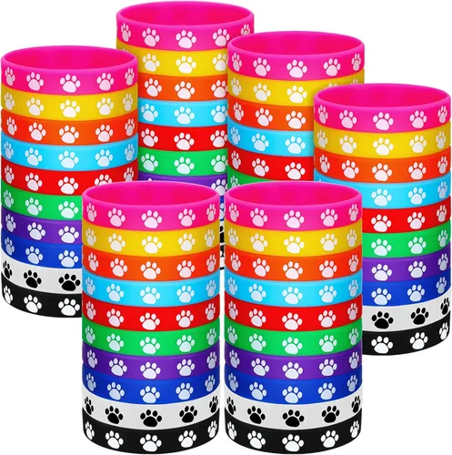 Vista 7 de Funtery 100 pulseras de goma con estampado de patas, pulseras elásticas de silicona, pulseras de silicona con patas de perro, pulseras de goma