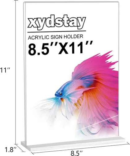 Vista 2 de xydstay Soporte acrílico de 8.5 x 11 pulgadas, 2 unidades, soporte vertical de plástico transparente para menú, soporte de mesa para restaurante