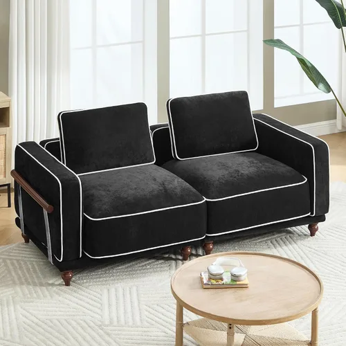 Sofá biplaza modular Cloud de 80 pulgadas, sofá biplaza tapizado profundo de 2 plazas con reposabrazos y patas de madera para sala de estar Negro