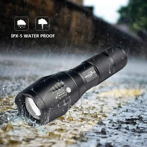 Vista 4 de Linterna LED de alto lúmenes, brillante, con zoom, impermeable, potente, linterna LED táctica de emergencia para el hogar y 5 modos, linterna